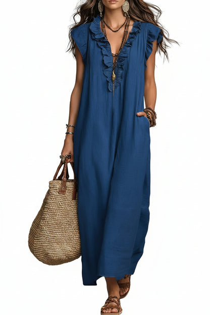 Romantic Cotton-Linen Ruffle Dress
