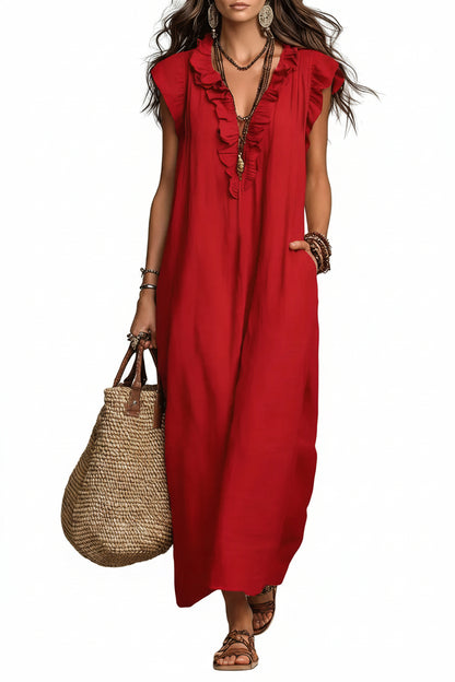 Romantic Cotton-Linen Ruffle Dress