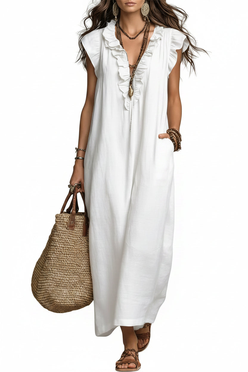 Romantic Cotton-Linen Ruffle Dress