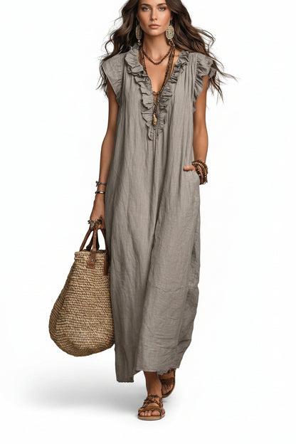 Romantic Cotton-Linen Ruffle Dress