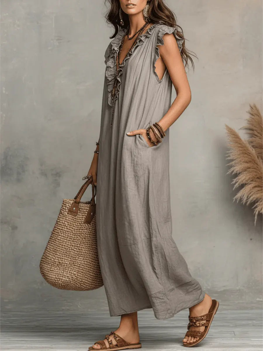 Romantic Cotton-Linen Ruffle Dress