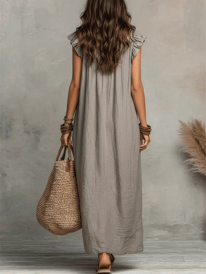 Romantic Cotton-Linen Ruffle Dress