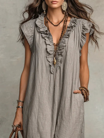 Romantic Cotton-Linen Ruffle Dress