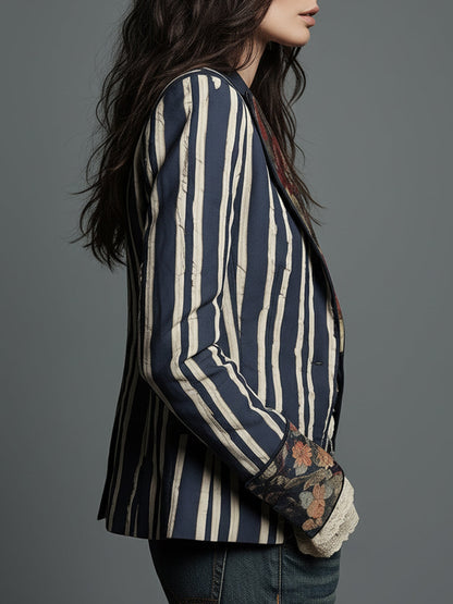 Artistic Floral Striped Blazer