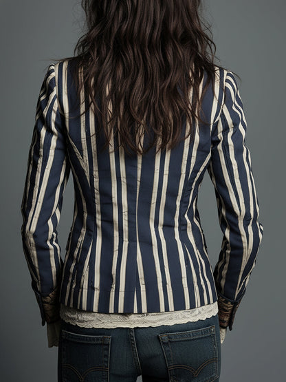 Artistic Floral Striped Blazer
