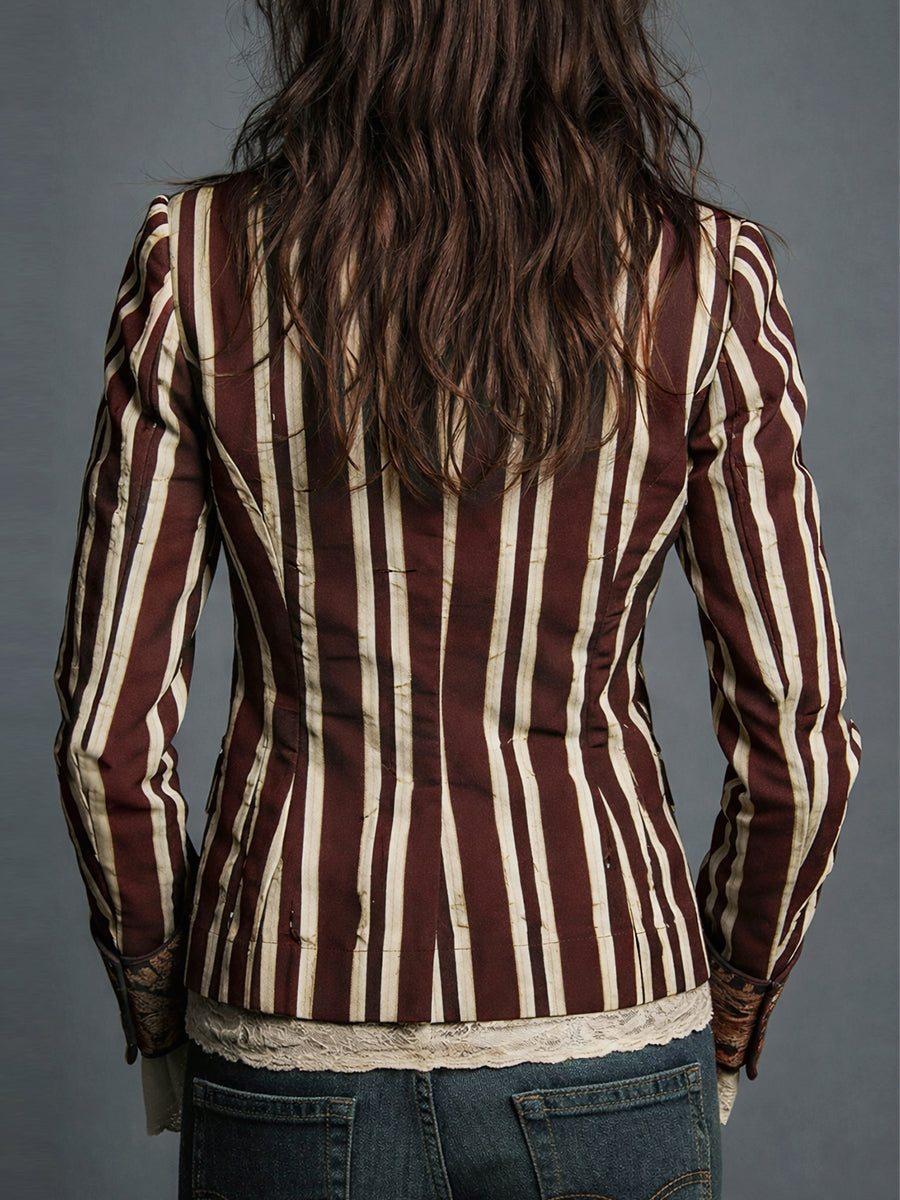 Artistic Floral Striped Blazer