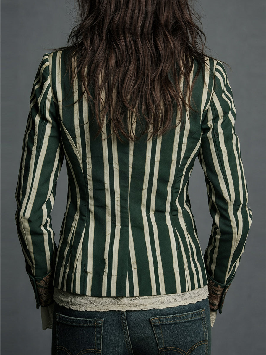Artistic Floral Striped Blazer
