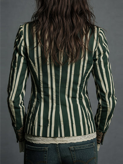Artistic Floral Striped Blazer