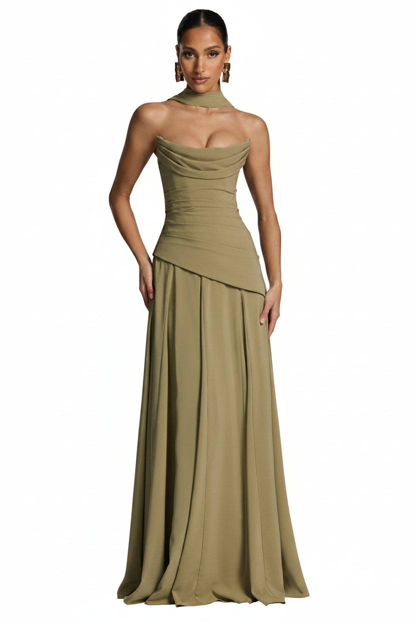 Elegant Strapless Satin Maxi Dress