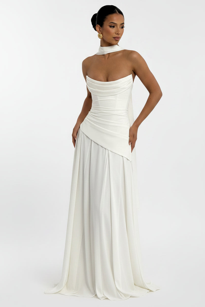 Elegant Strapless Satin Maxi Dress