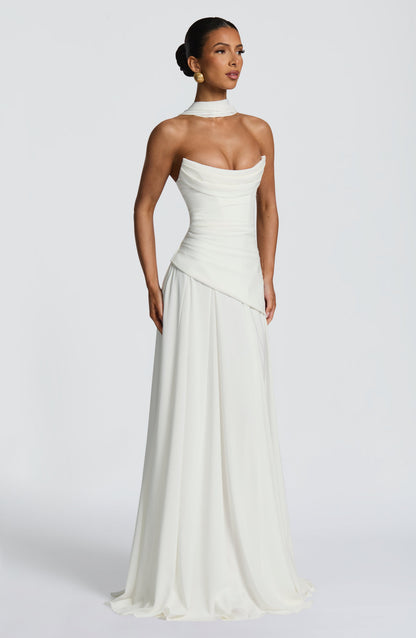Elegant Strapless Satin Maxi Dress