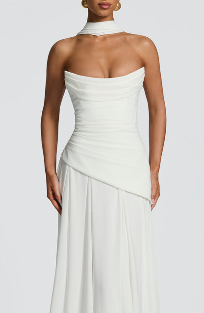 Elegant Strapless Satin Maxi Dress