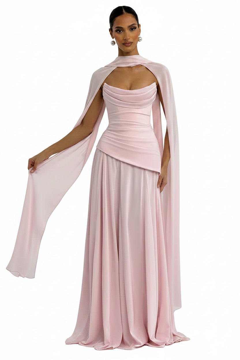 Elegant Strapless Satin Maxi Dress