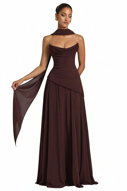 Elegant Strapless Satin Maxi Dress