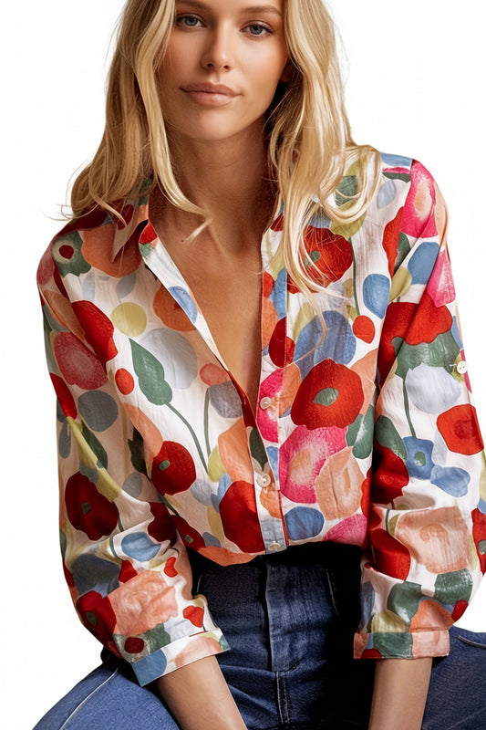 Women's Floral Print Button-Down Long Sleeve Blouse