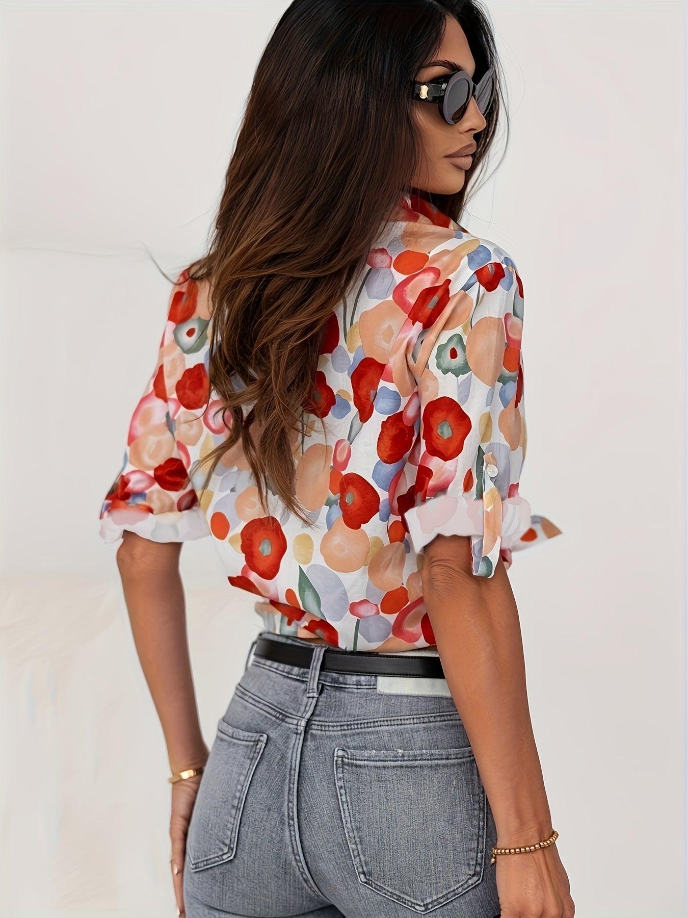 Women's Floral Print Button-Down Long Sleeve Blouse