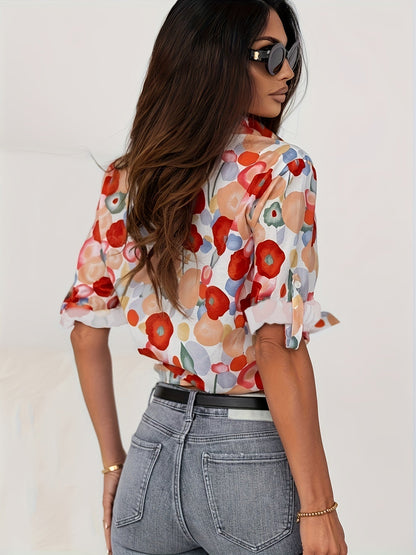 Women's Floral Print Button-Down Long Sleeve Blouse