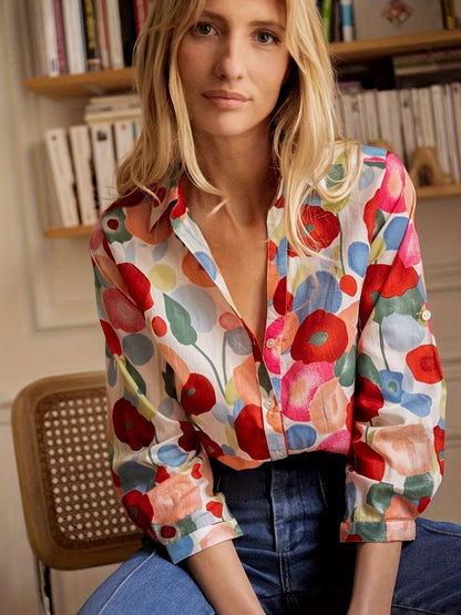 Women's Floral Print Button-Down Long Sleeve Blouse