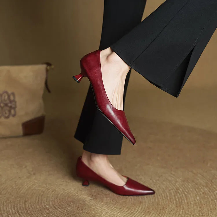Women's Genuine Leather Kitten Heels