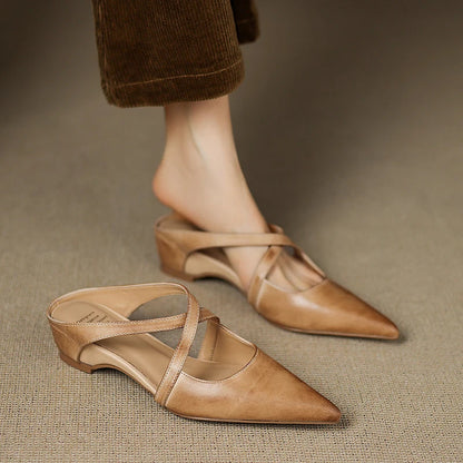 Stylish Cross-Strap Pointed-Toe Mules