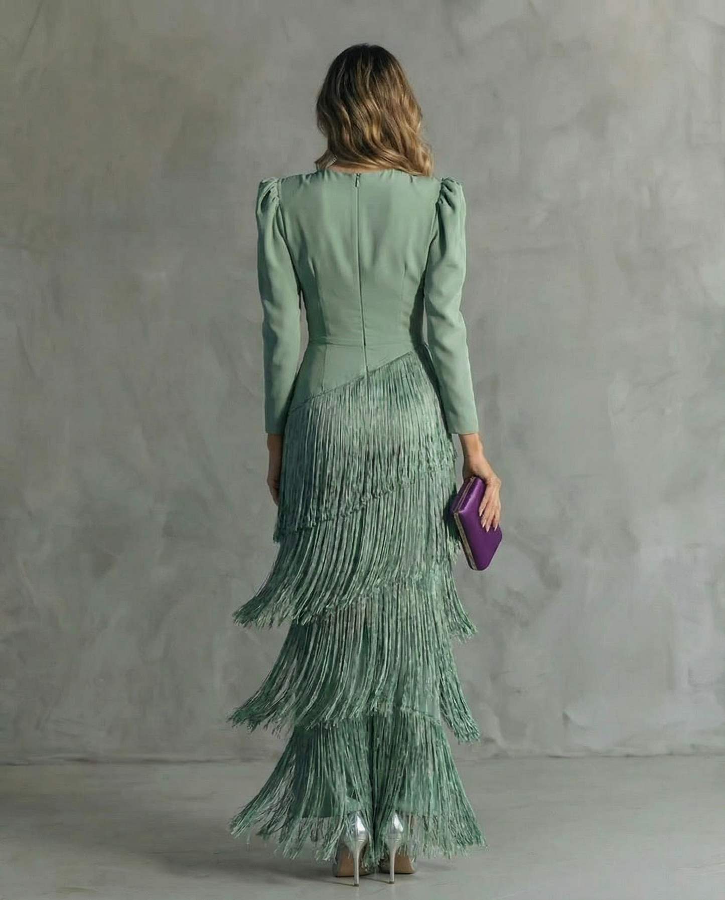 Graceful Fringe-Sleeve Evening Gown