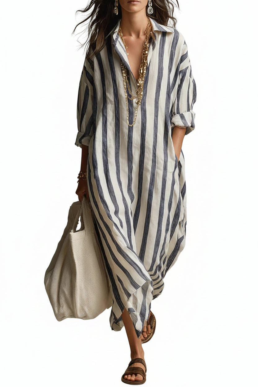 Relaxed Fit Striped Linen Shirt Dress