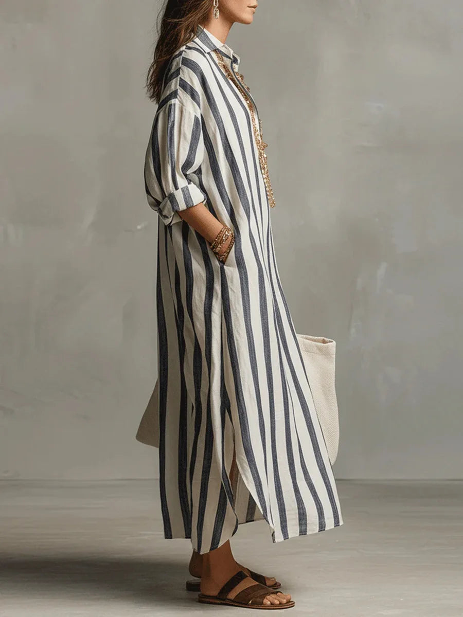 Relaxed Fit Striped Linen Shirt Dress