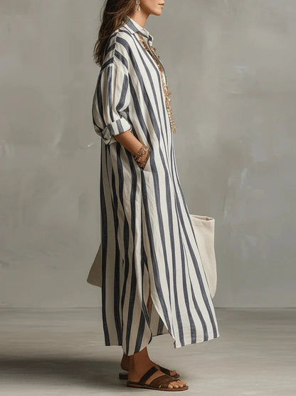 Relaxed Fit Striped Linen Shirt Dress
