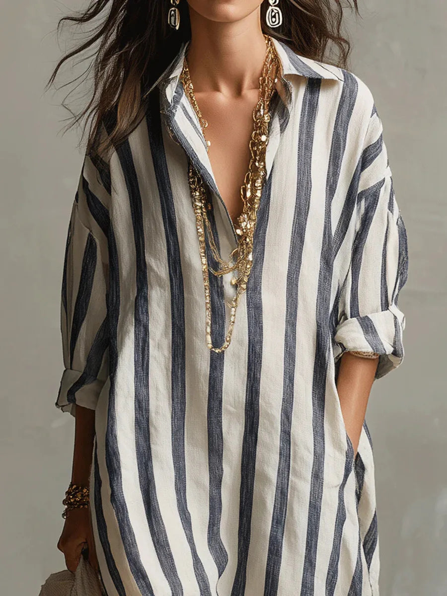 Relaxed Fit Striped Linen Shirt Dress