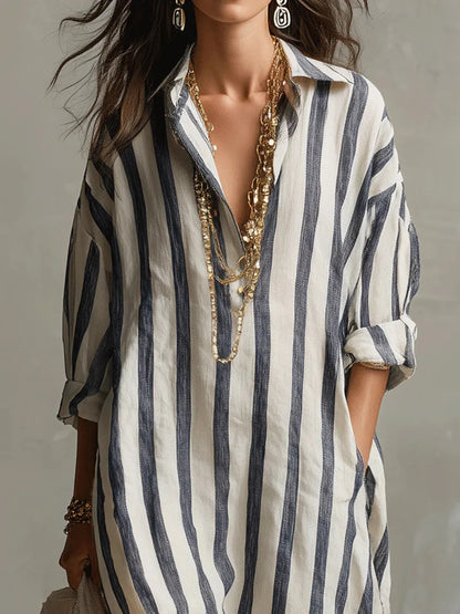 Relaxed Fit Striped Linen Shirt Dress