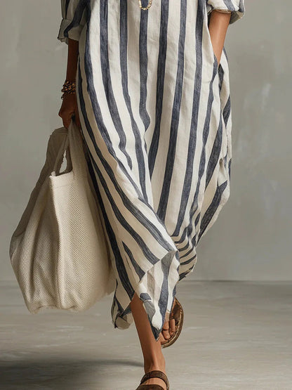 Relaxed Fit Striped Linen Shirt Dress