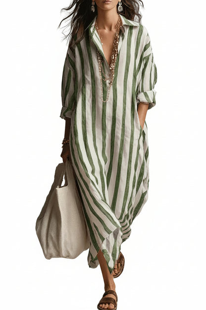 Relaxed Fit Striped Linen Shirt Dress