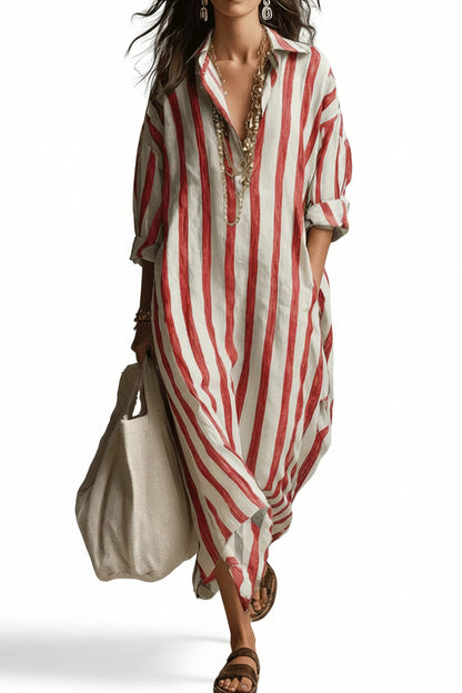 Relaxed Fit Striped Linen Shirt Dress