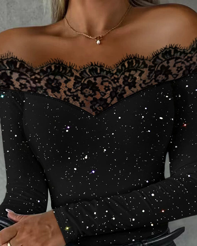 Women's Soft Sequin Off-The-Shoulder Blouse
