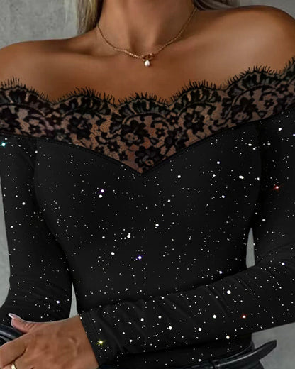 Women's Soft Sequin Off-The-Shoulder Blouse