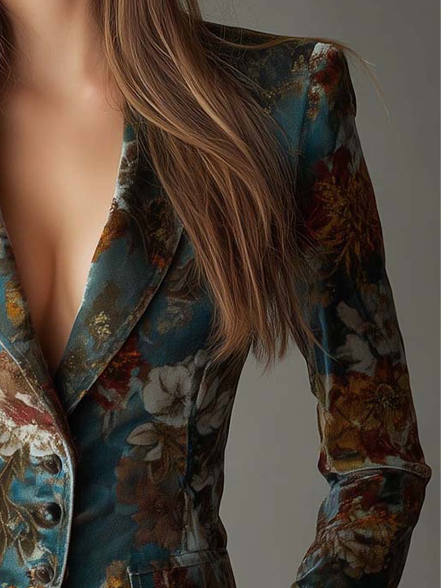 Women's Velvet Floral Blazer