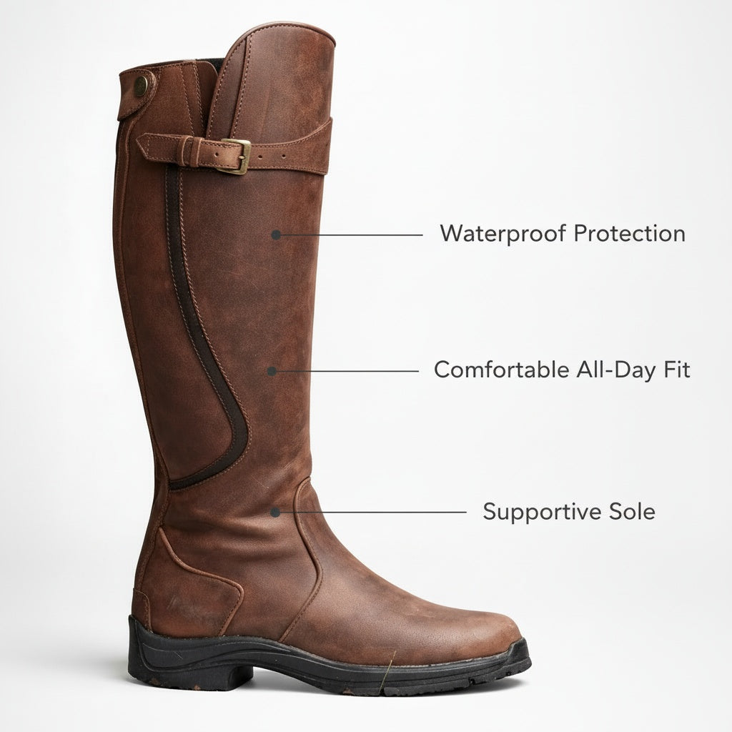 Women's Waterproof Leather Riding Boots