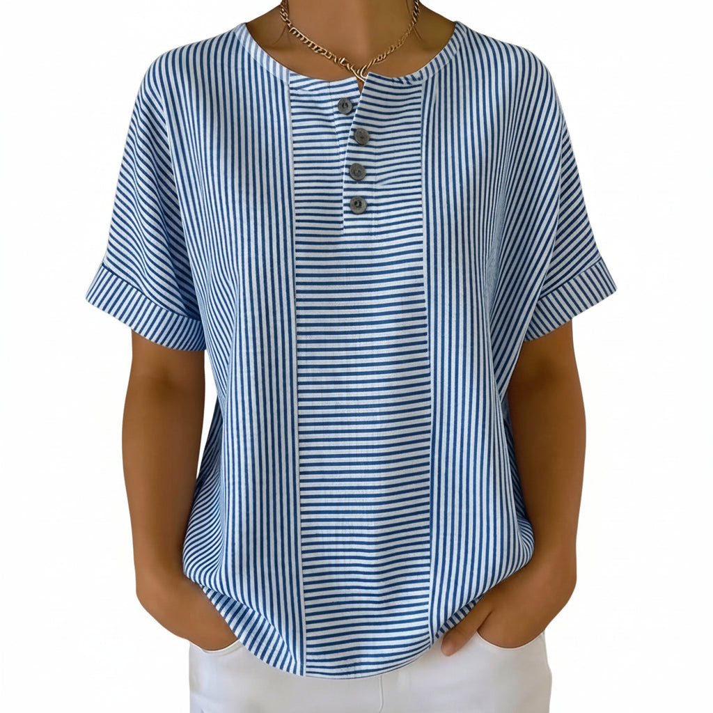 Artistic Cut Striped Cotton-linen Shirt Blouse