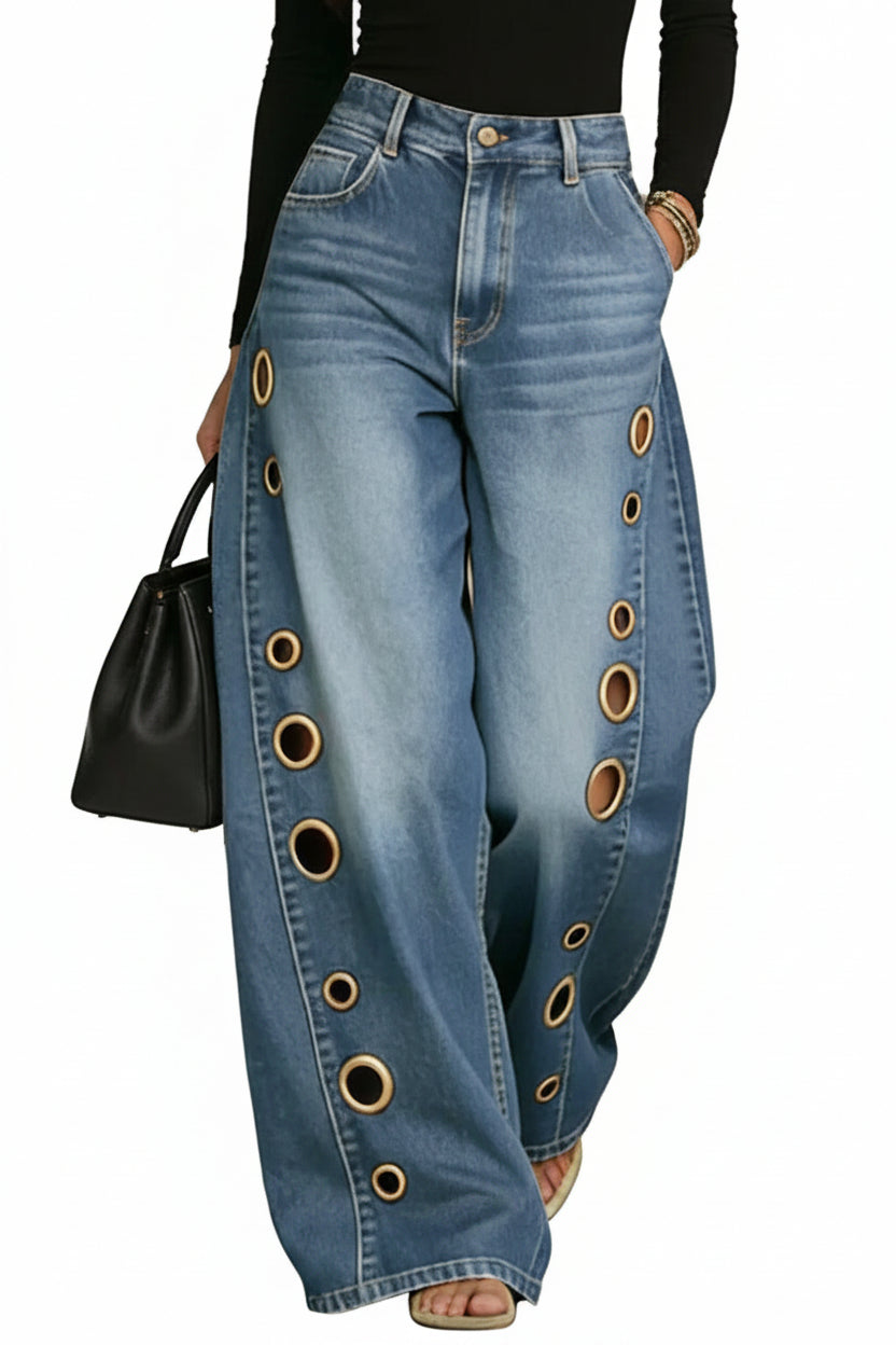 Women's High-waisted Casual Loose Wide-leg Jeans