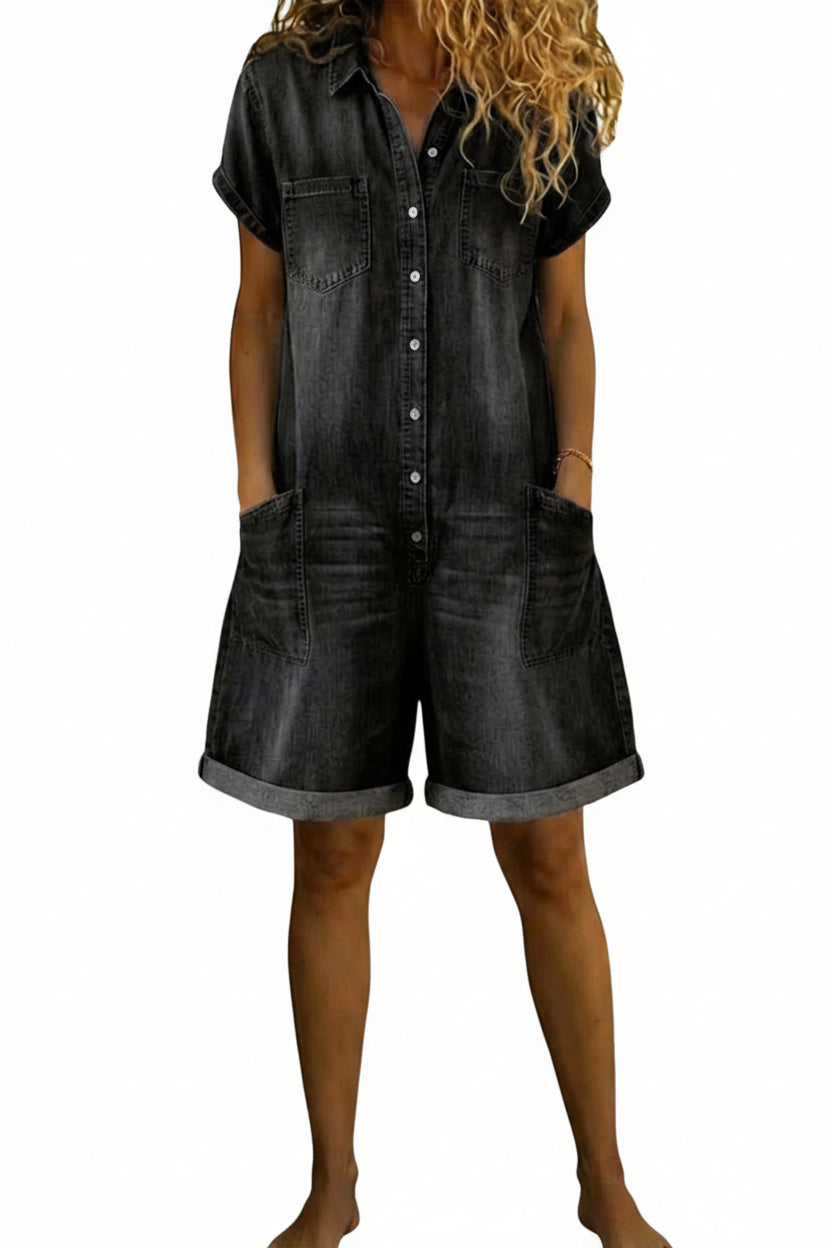 Women's Casual Cotton Denim Jumpsuit Shorts