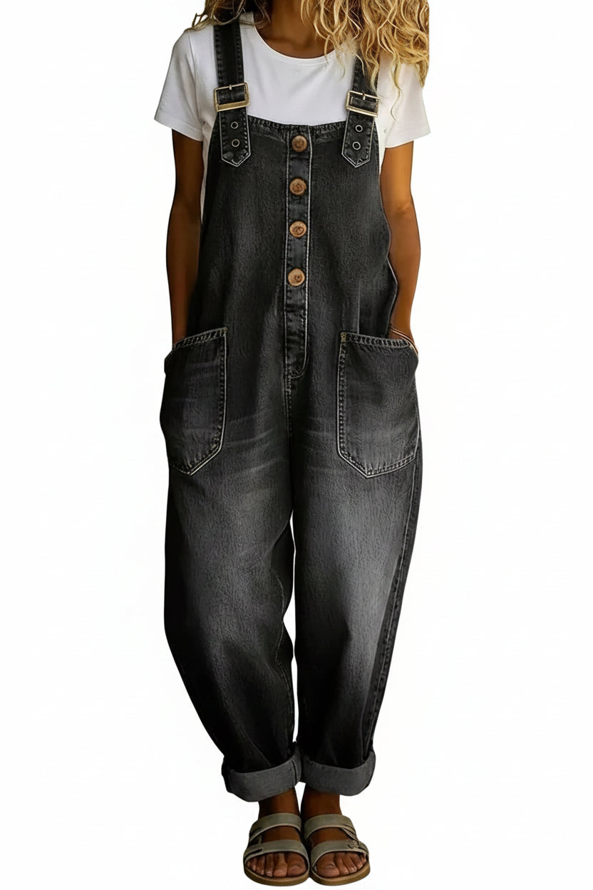 Women's Casual Denim Jumpsuit With Adjustable Buckle