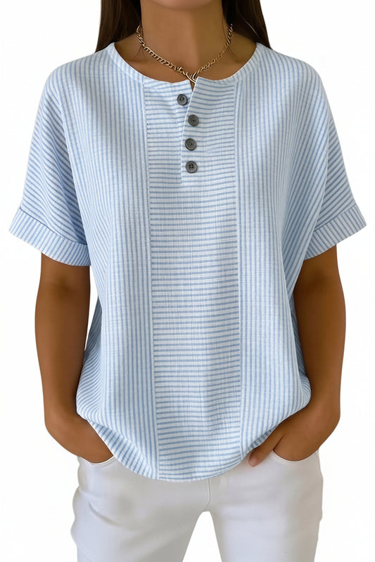 Artistic Cut Striped Cotton-linen Shirt Blouse
