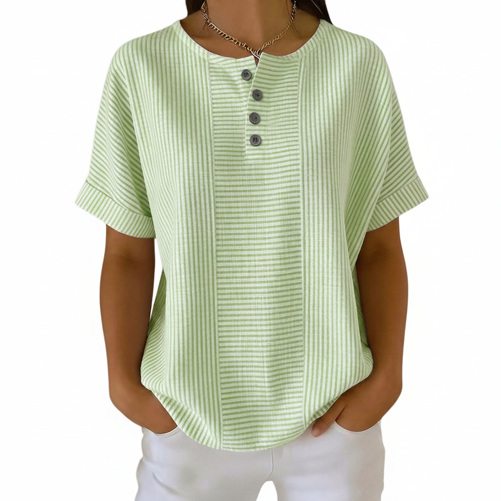 Artistic Cut Striped Cotton-linen Shirt Blouse