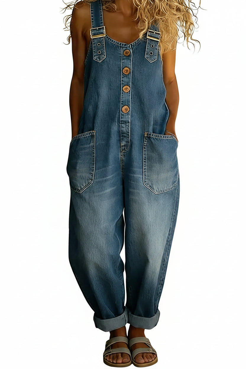 Women's Casual Denim Jumpsuit With Adjustable Buckle