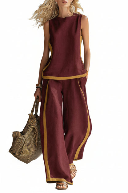 Casual Loose Top And High-waisted Loose Wide-leg Pants Cotton And Linen Set
