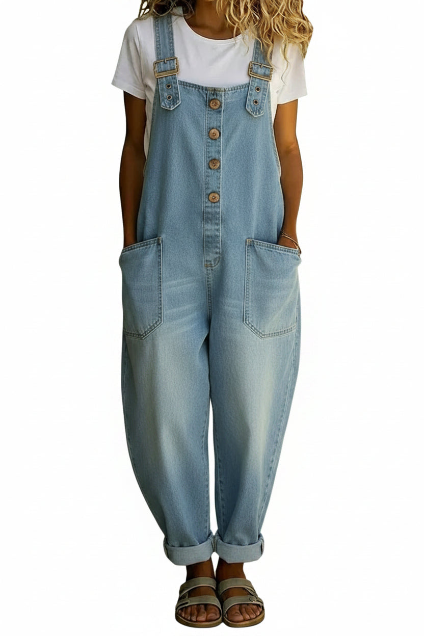 Women's Casual Denim Jumpsuit With Adjustable Buckle