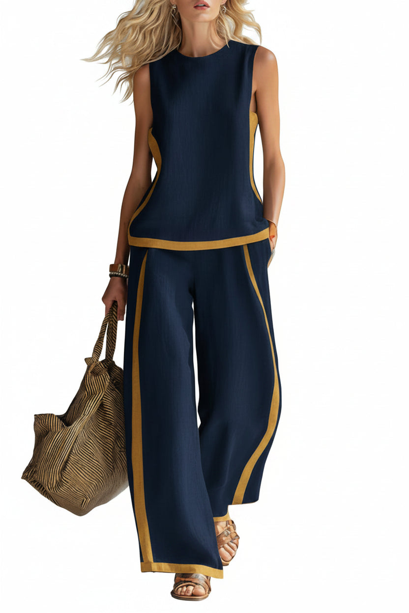 Casual Loose Top And High-waisted Loose Wide-leg Pants Cotton And Linen Set