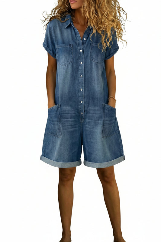 Women's Casual Cotton Denim Jumpsuit Shorts