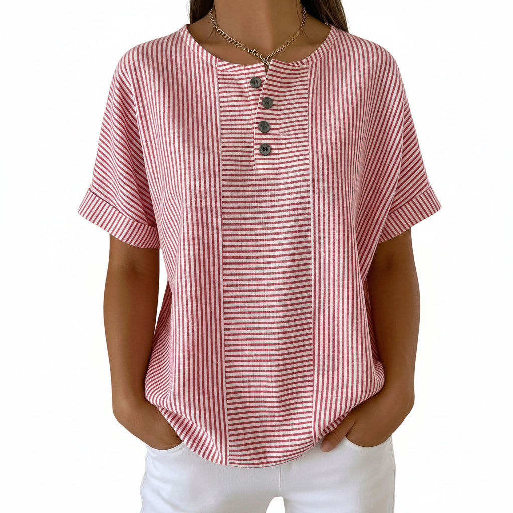 Artistic Cut Striped Cotton-linen Shirt Blouse