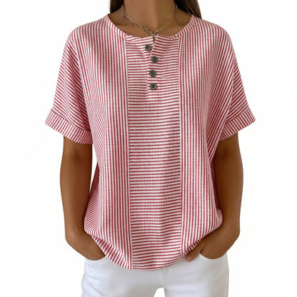 Artistic Cut Striped Cotton-linen Shirt Blouse